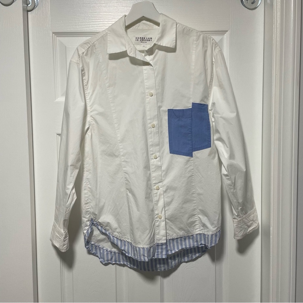 NEW Derek Lam 10 Crosby women’s white blue button up poplins shirt Size M
